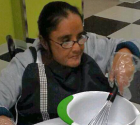 Woman mixing pancake batter