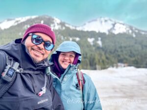 Two people smiling for selfie
