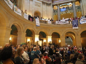Crowd in the Minnesota State Capitol Rotunda.