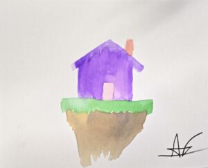 Watercolor painting of a house.