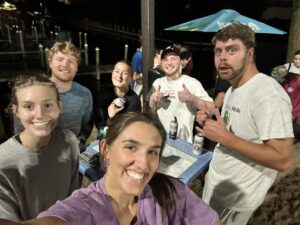 Sam Nelmark with a group of friends.