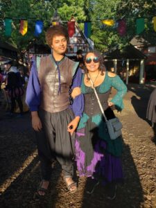 Taylor Zahn with her brother, both dressed in Renaissance costumes.