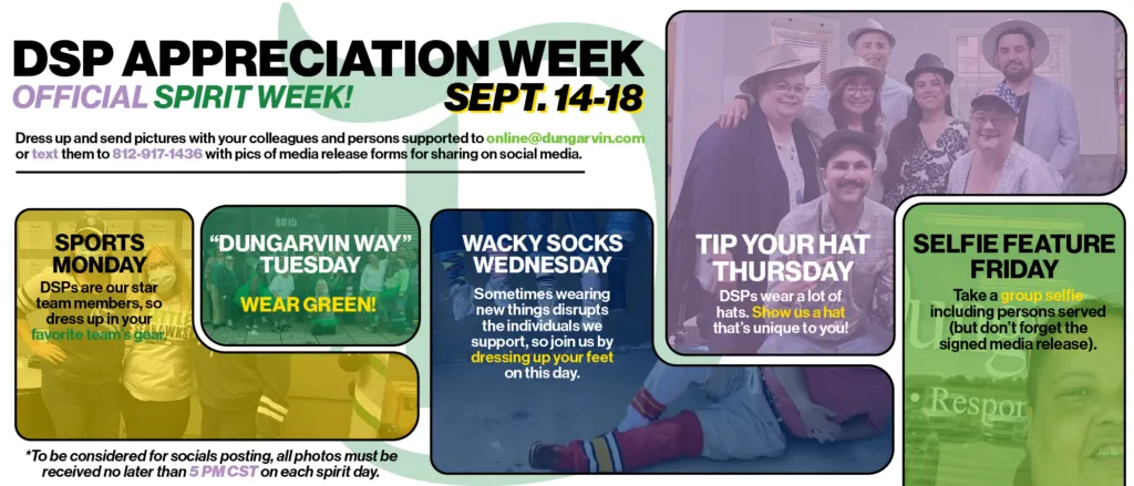 Graphic showing the various activities planned for Spirit Week.